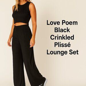 Black Plissé Wide-Leg Lounge Set | Travel Outfit | Size S | NWT